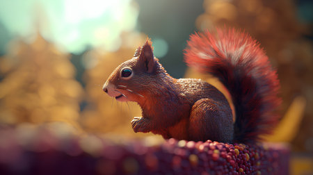 Squirrel in the autumn forest. 3d rendering. Computer digital drawing.の素材