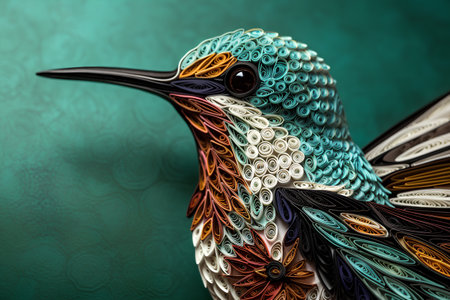 Colorful bird on a green background. 3D illustration. Vintage style.の素材