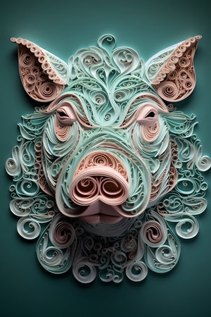 Pig head with abstract pattern on a turquoise background.の素材