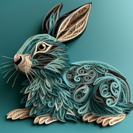 3d rendering of a cute hare on a turquoise backgroundの素材