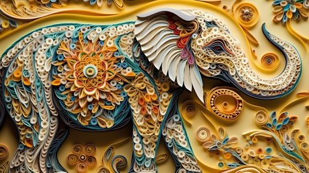 Abstract fractal background with a dragon on a yellow surface. Computer generated graphics.の素材