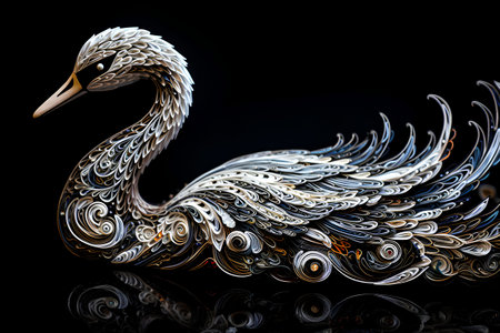 Swan on black background. 3D rendering, 3d illustration.の素材