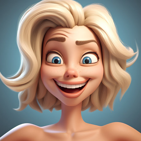 Portrait of a beautiful smiling woman with blond hair. 3d renderingの素材