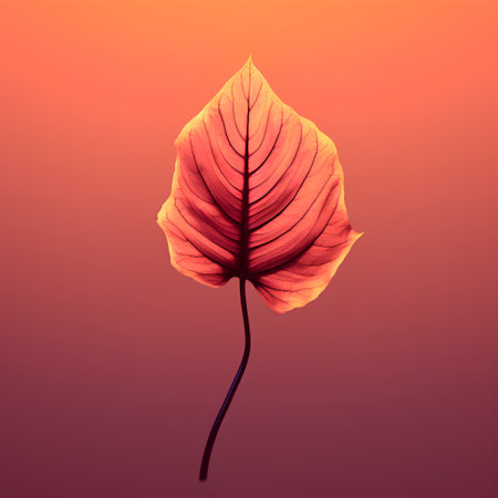 Autumn leaf isolated on orange gradient background. Realistic vector illustration.の素材