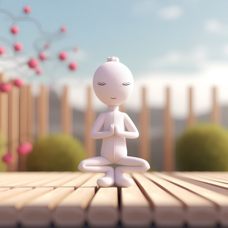 Cute little boy meditating in the garden. 3d renderingの素材