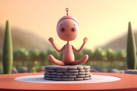 3d render of cartoon character meditating in lotus pose.の素材