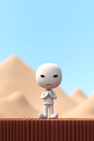 3d rendering of a man standing on a wall in the desertの素材