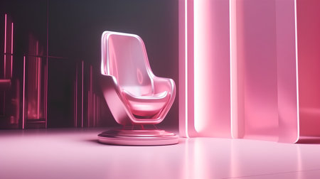 3D rendering of a chair in a room with pink and white lightingの素材