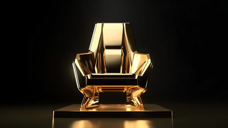 golden chair on a black background. 3d render illustration.の素材