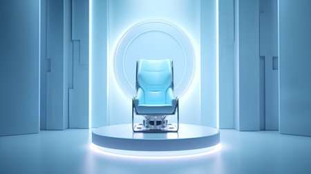 3d rendering of a chair in a modern interior with neon lightsの素材