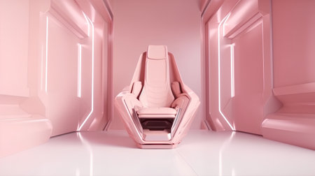 Futuristic interior with pink armchair. 3D rendering.の素材
