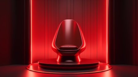 3d rendering of a red chair on a red background with lightingの素材