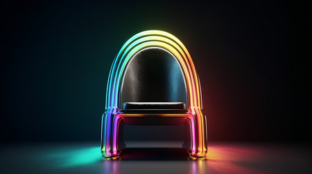Black chair with colorful neon lights on black background. 3D renderingの素材