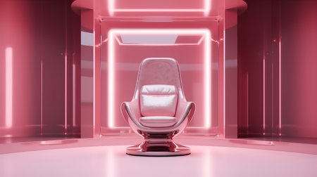 3d rendering of a modern chair in a room with neon lightsの素材