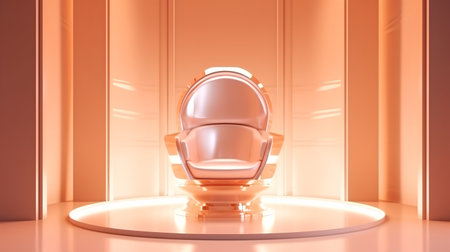 Astronaut helmet on a podium in the room. 3d renderingの素材