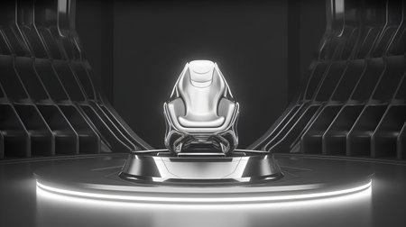 Luxury chair on podium in dark room. 3D renderingの素材