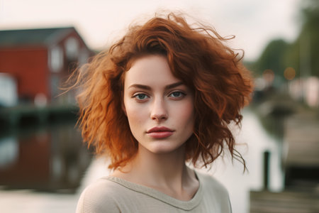 Portrait of a beautiful young redhead girl with frecklesの素材