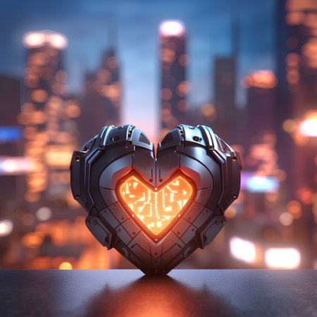 Futuristic glowing neon heart on dark background. 3D renderingの素材
