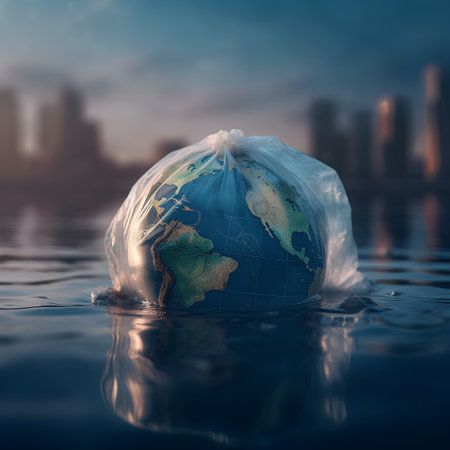 Earth planet in plastic bag. Global warming concept. 3D renderingの素材