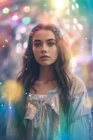 Portrait of a beautiful girl in a fairy costume. Fairy tale.の素材