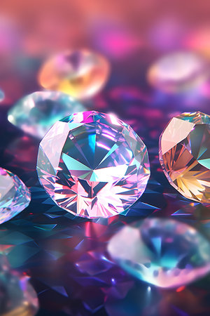 Diamonds on a colorful background. 3d rendering, 3d illustration.の素材