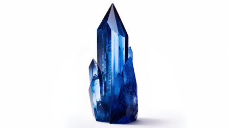 Blue crystal isolated on white background. 3D illustration. Clipping path includedの素材