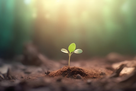 Green sprout growing in the soil. Concept of new life.の素材