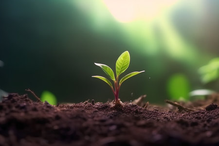 Green seedling illustrating concept of new life and new life in natureの素材