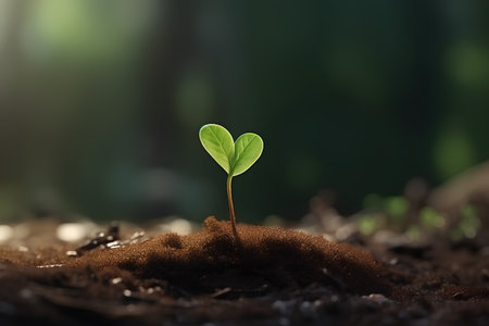 Green seedling illustrating concept of new life with bokeh backgroundの素材