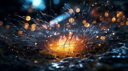 Fractal 3d illustration of electric wire with sparks flying outの素材