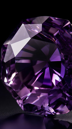Purple diamond on a black background. 3d illustration. Macroの素材