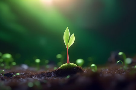 Green seedling illustrating concept of new life in new life (3d render)の素材