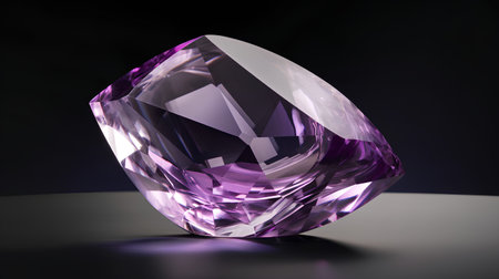 Purple diamond on black background. 3d illustration with depth of fieldの素材