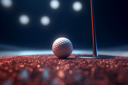 Golf ball on a red background. 3d rendering illustration.の素材