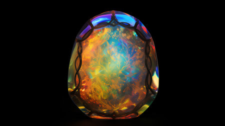 Colorful Easter egg on a black background. 3D illustration.の素材