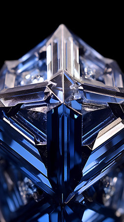 Blue diamond on a black background close-up. 3d illustrationの素材