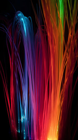 Fiber optical network cables on black background. Computer generated 3D photo rendering.の素材