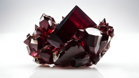 Ruby on a white background with reflection. Macro shooting. Isolated.の素材