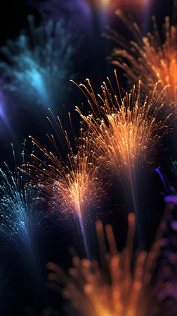 Colorful fireworks on a black background. 3d rendering, 3d illustration.の素材