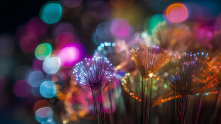 fiber optical network cable close up with bokeh light backgroundの素材
