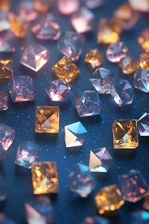 Gemstones on blue background. 3d rendering, 3d illustration.の素材