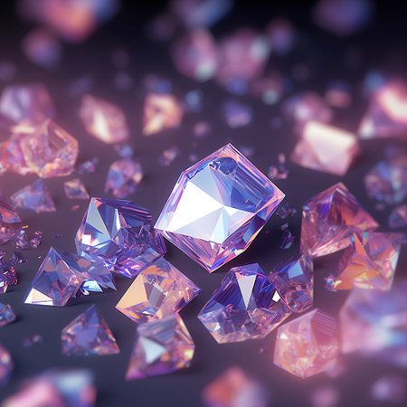 3d render of diamond on purple background with bokeh effectの素材