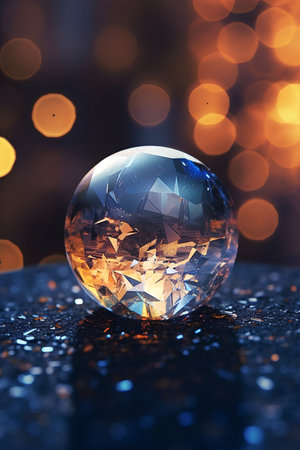 crystal ball with bokeh background, 3d render illustrationの素材