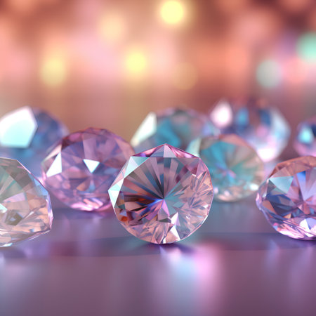3d rendering of a group of diamonds on bokeh backgroundの素材
