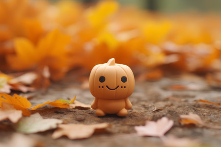 Halloween background with pumpkin and autumn leaves. Selective focus.の素材