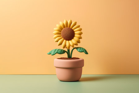 Sunflower in pot on pastel background. Minimal concept.の素材