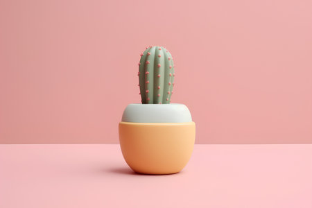 Cactus in pot on pastel pink background. 3d renderの素材
