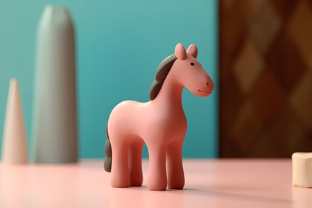 3d render of plasticine horse toy on pastel background.の素材