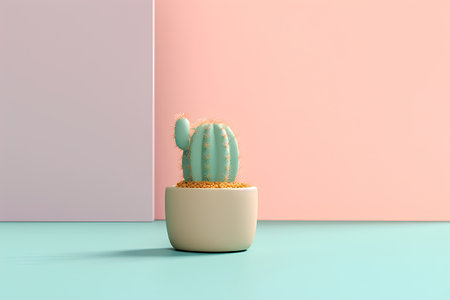 Cactus in pot on pastel background. 3d render.の素材
