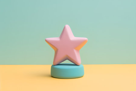 Pink star on blue and yellow background. 3d render illustration.の素材